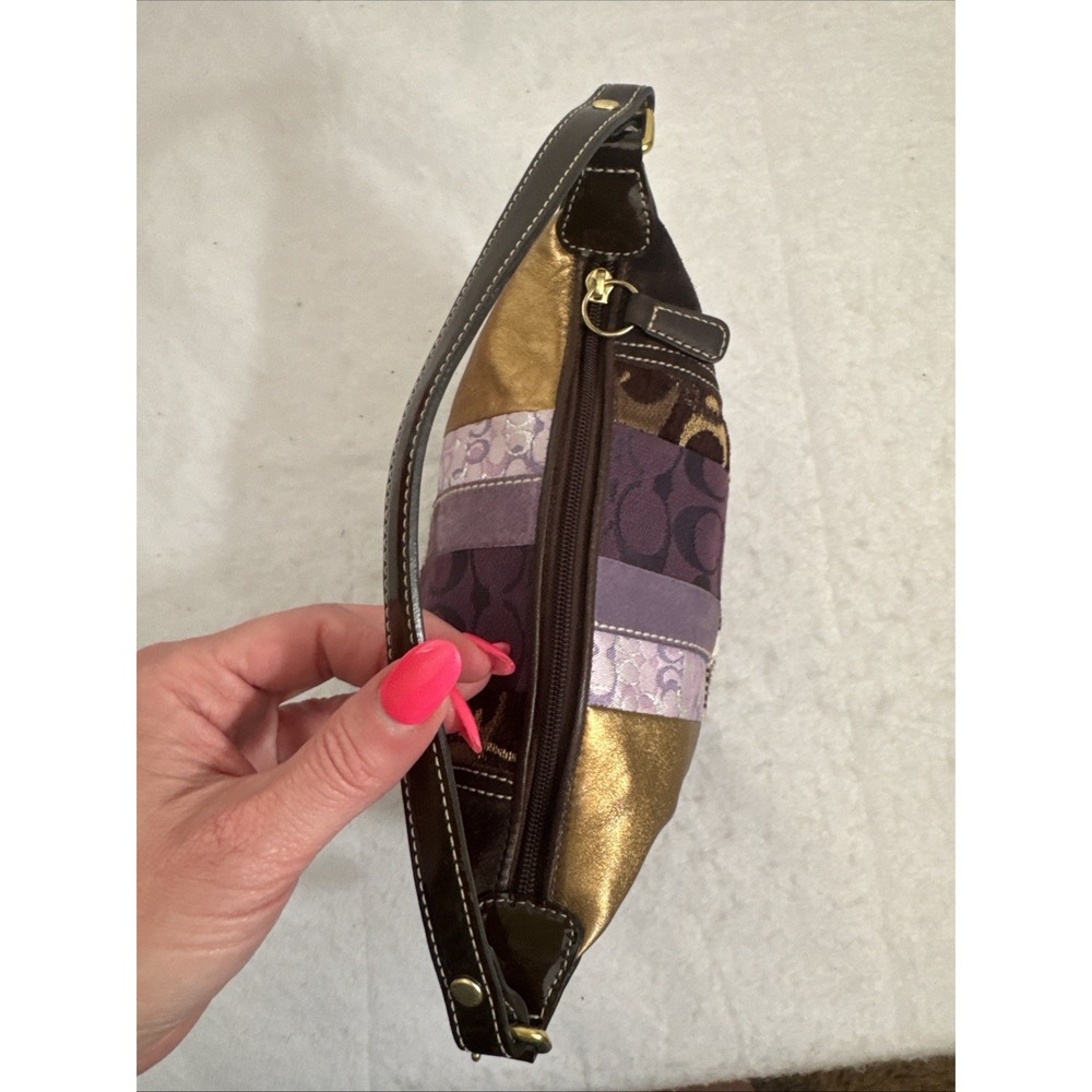 Y2K Coach Patchwork Bag Mini Baguette Brown Purple Gold Animal Print Logo Print - Picture 4 of 10